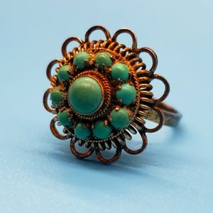 Vintage Primitive Old Pawn Navajo Ring Sterling Petit Point Turquoise  Sz 5 1/2